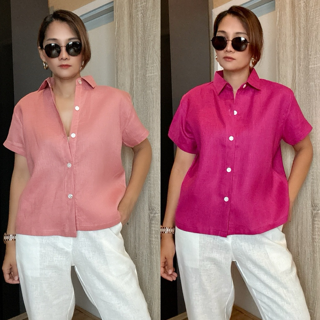 เสื้อเชิ๊ตลินินแขนสั้นลินินแท้!!รุ่นbasic