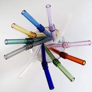 (พร้อมส่ง)💖หลอดแก้วสี่วงแหวน borosilicate หลอดดื่มแบบใช้ซ้ำได้ 1 ชิ้น 8 มม.