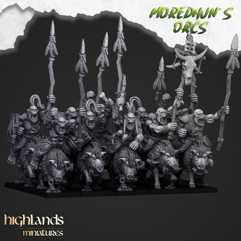 Mounted Cave Orcs - Moredhun's Orcs - Humanoid Orc Beast Boar / 32mm scale 3D printed miniature HLM