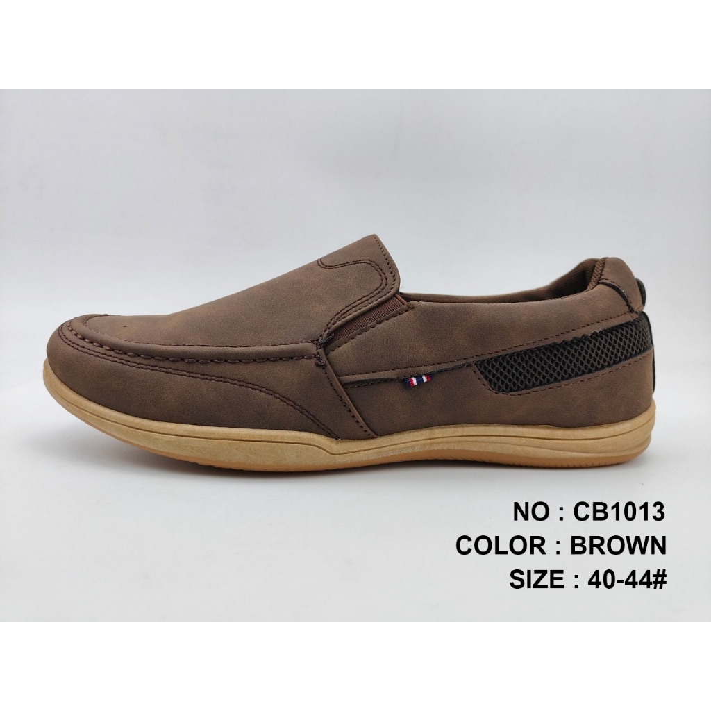 CB1013 สีน้ำตาล รองเท้าหนังลำลองผู้ชายแบบสวม หนัง PU