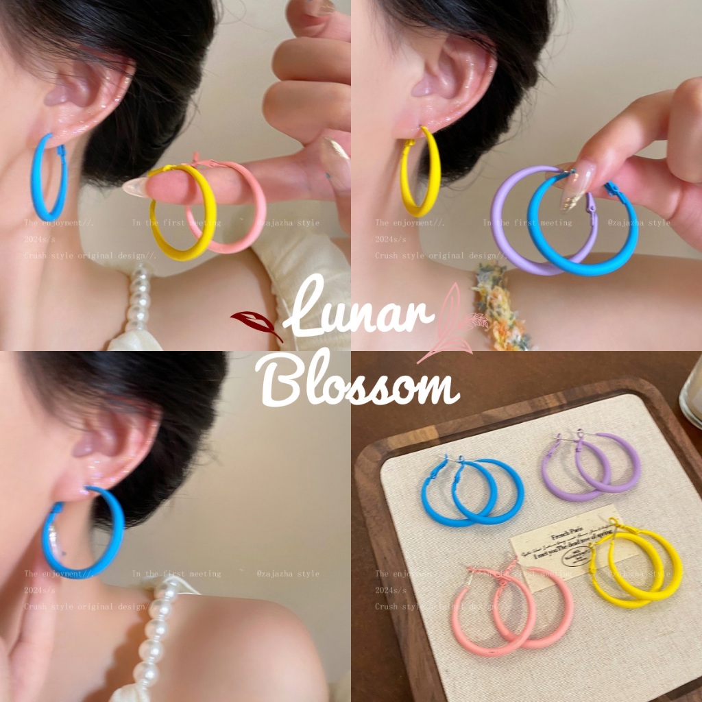 Lunar Blossom🩵ต่างหูแฟชั่นมินิมอล🩵กระดุม สไตล์เกาหลีต่างหูทรงกลม พร้อมส่งในไทย