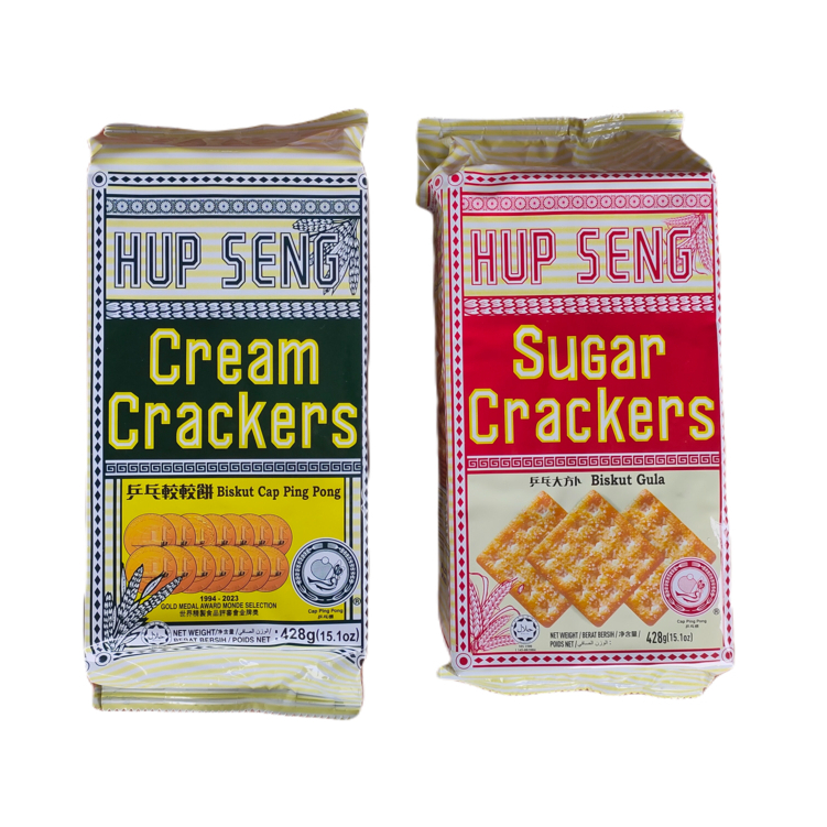 (ยกลัง 12 ห่อ) HUP SENG Cream/Sugar Cracker รสครีม/น้ำตาล น้ำหนัก 428 กรัม แครกเกอร์ยอดนิยม ทานคู่กับชาหรือกาแฟ ฟินสุดๆ