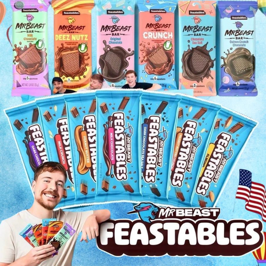 Feastables MrBeast Chocolate Bar ขนมช็อกโกแลตมิสเตอร์บีสต์ (สินค้าใหม่ล่าสุด) ของแท้100%