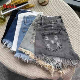 REKIO S-6XL (25-37) กางเกงขาสั้น ผ้ายีนส์ เอวสูง โอเวอร์ไซซ์