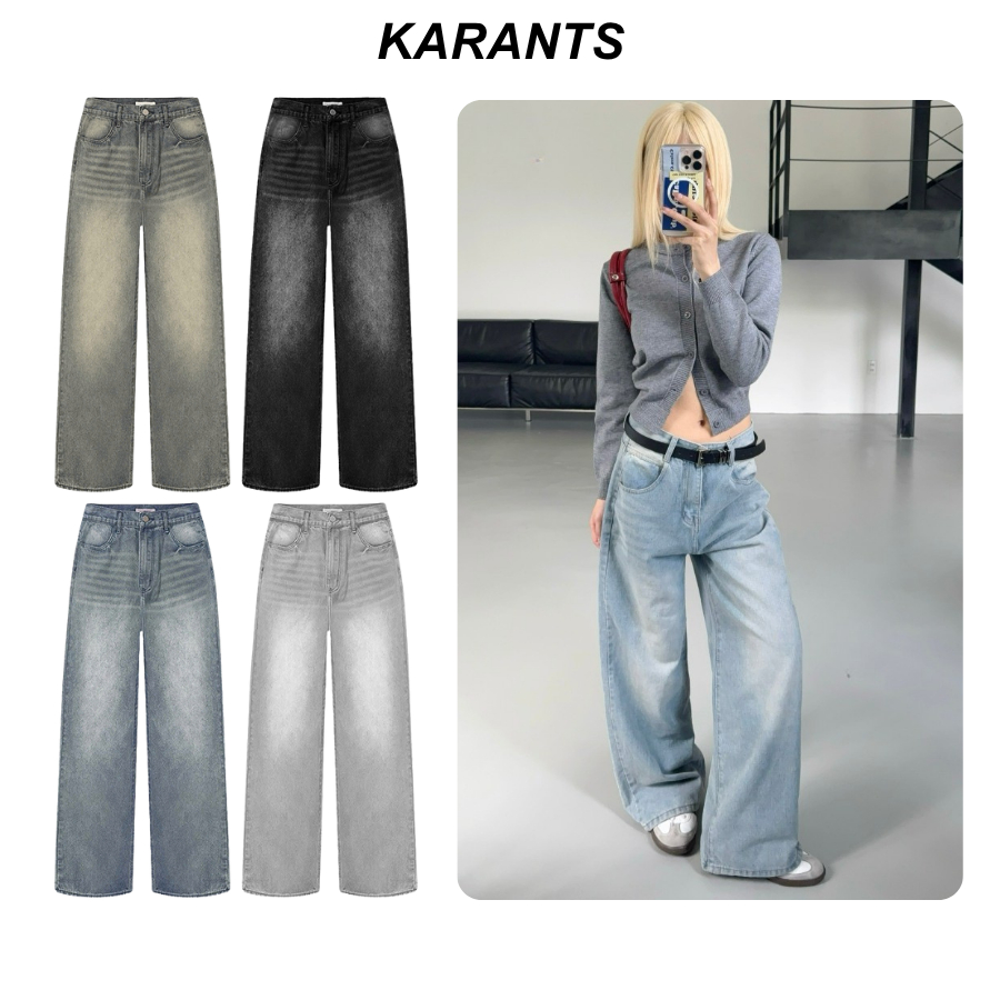 Karants กางเกงยีนส์ทรงตรง XS-4XL หลากสี ช่วยเสริมรูปร่าง ทรง Unisex สำหรับผู้ชายและผู้หญิง - KQ116