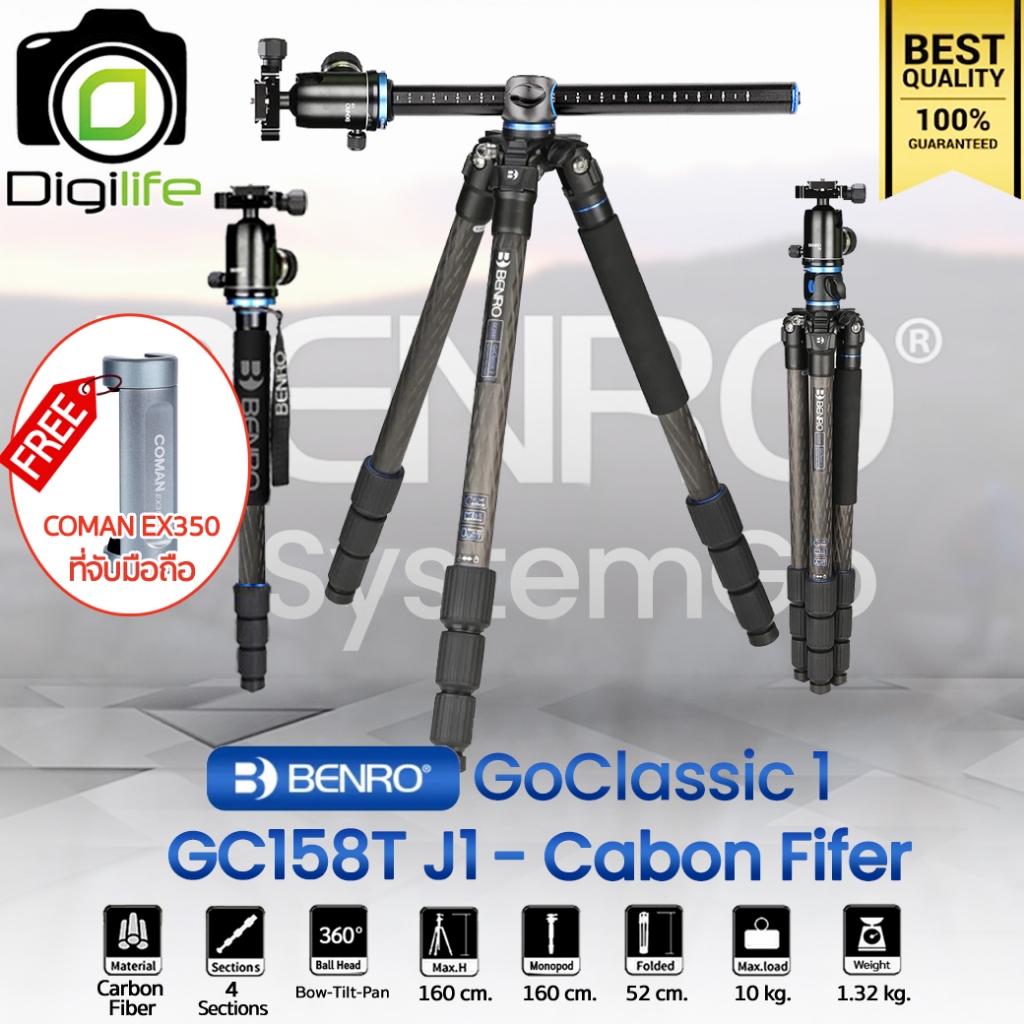 Benro Tripod GC158T J1 Carbon Fiber ขาตั้งกล้อง Monopod, Top View, กางราบ, กลับหัว / Digilife Thaila