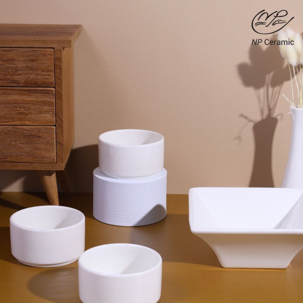 [ลดสูงสุด 80%] NP Ceramic จานชามเซรามิค ถ้วยกลม สีขาว ราคาถูกพร้อมส่ง