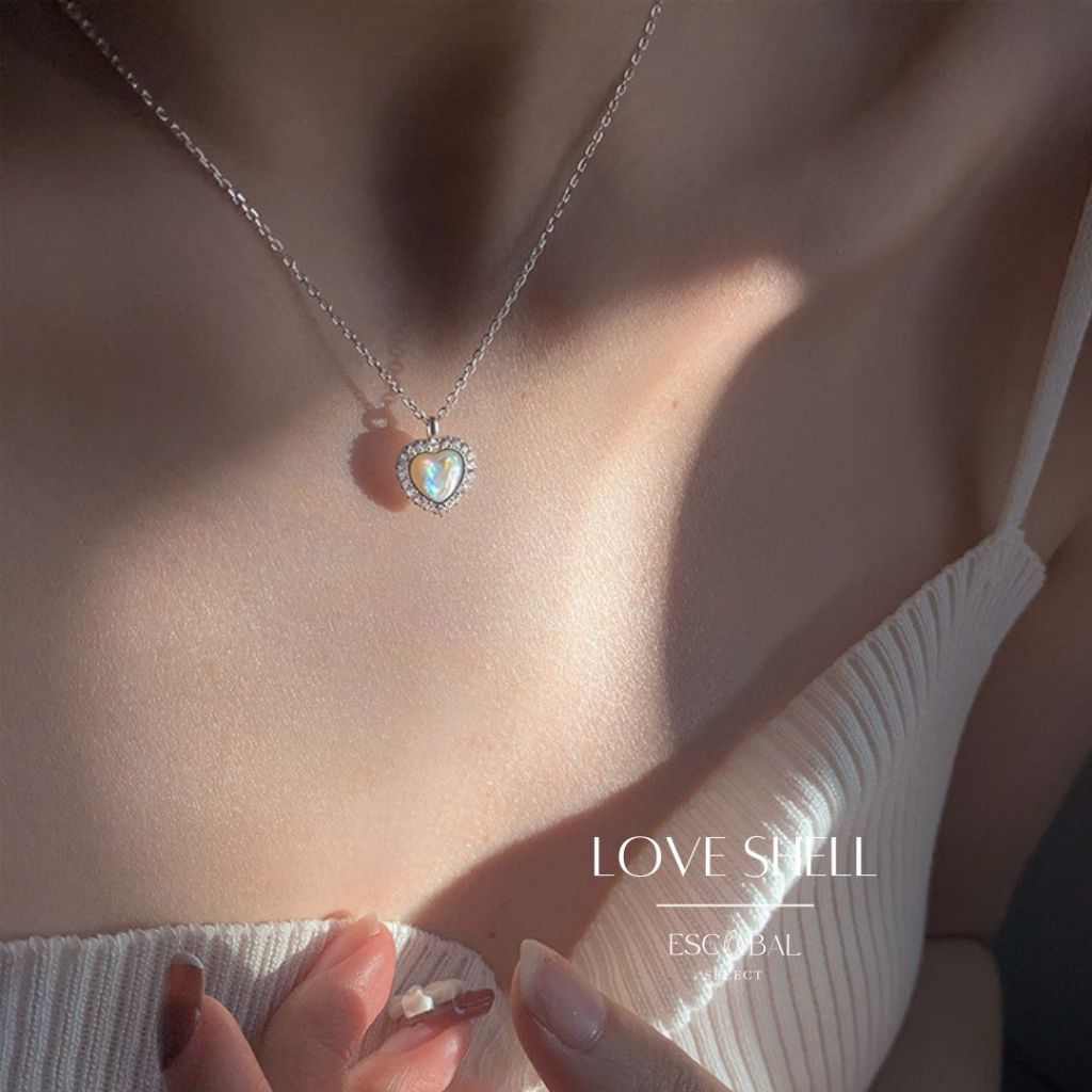 ESCOBAL สร้อยคอเงินแท้ Love Shell สร้อยพลอย สร้อยแฟชั่น สร้อยเพชร สร้อยคอรูปหัวใจ Valentine ของขวัญ