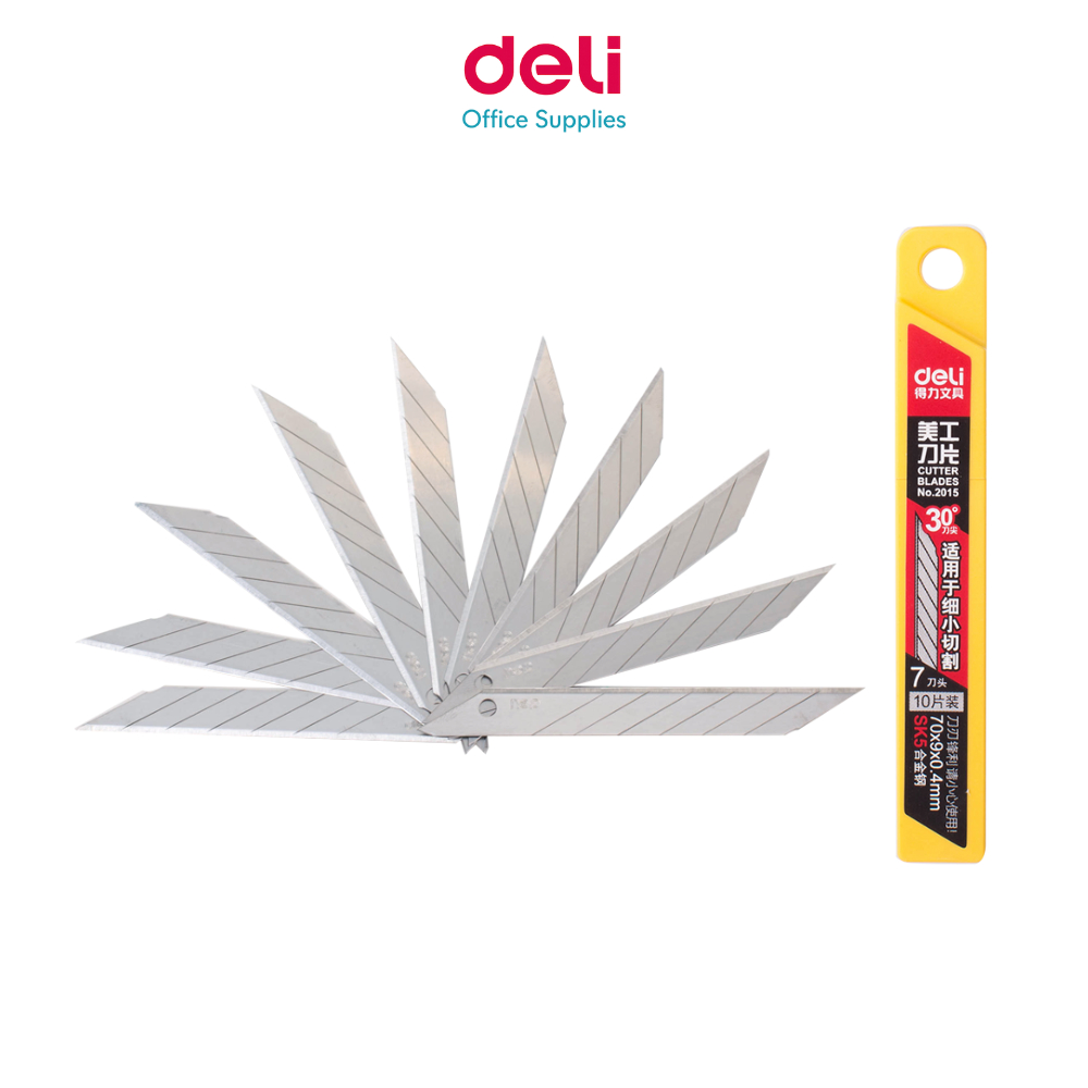 ใบมีดคัตเตอร์ 30 องศา Deli คมพิเศษ แข็งแรง ตัดเรียบ เหมาะงานสำนักงาน (บรรจุ 10 ใบ/กล่อง) Knife Blade