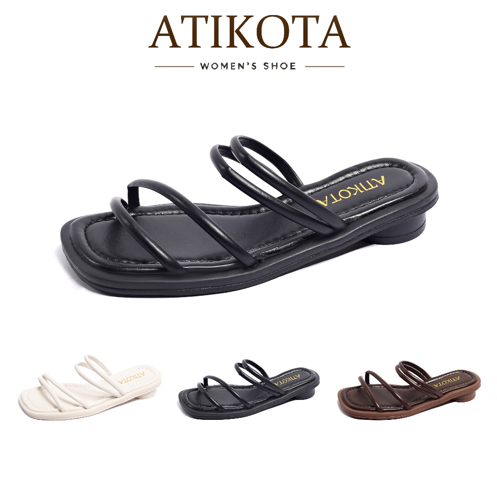 Atikota รองเท้าแตะส้นแบนสำหรับผู้หญิง รองเท้าแตะแฟชั่น น้ำหนักเบา อเนกประสงค์ หลากสี
