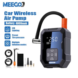 MeeGoo เครื่องปั๊มลมรถยน ไร้สายในรถยนต์ 4000mah เครื่องปั๊มลมแบบพกพา จอ LED ที่สูบลมรถยน