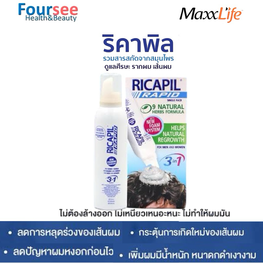มีของแถม🇮🇹MaxxLife Ricapil Rapid ริคาพิล แรพพิด โฟมบำรุงเส้นผม และหนังศีรษะ 200 ml.