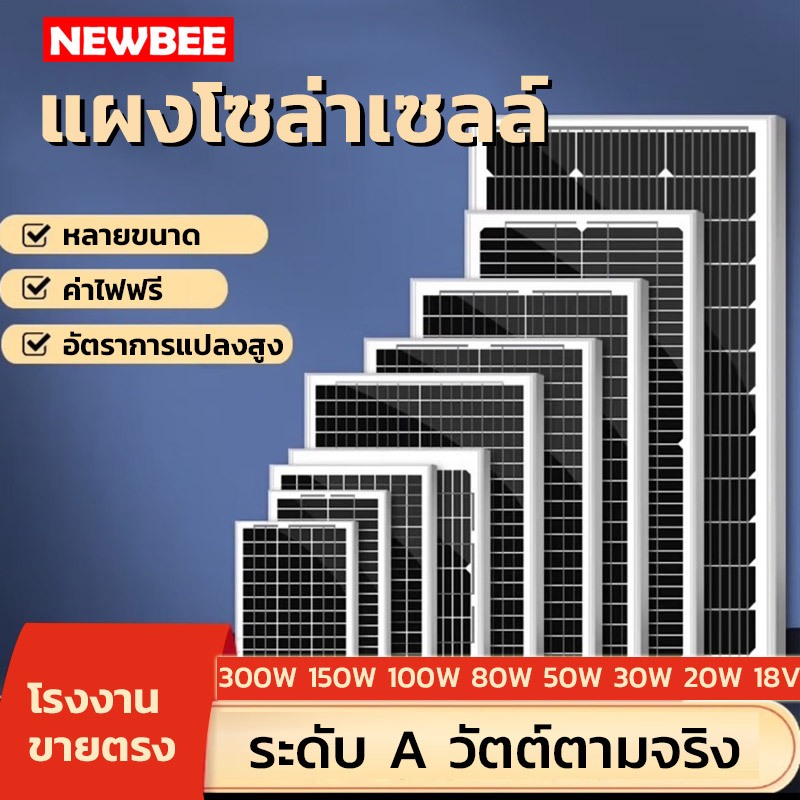 NEOBEE แผงโซลาร์เซลล์ ซิลิคอนโมโนคริสตัลไลน์ ผลิตไฟฟ้า 18V 20-300W Solar-18V