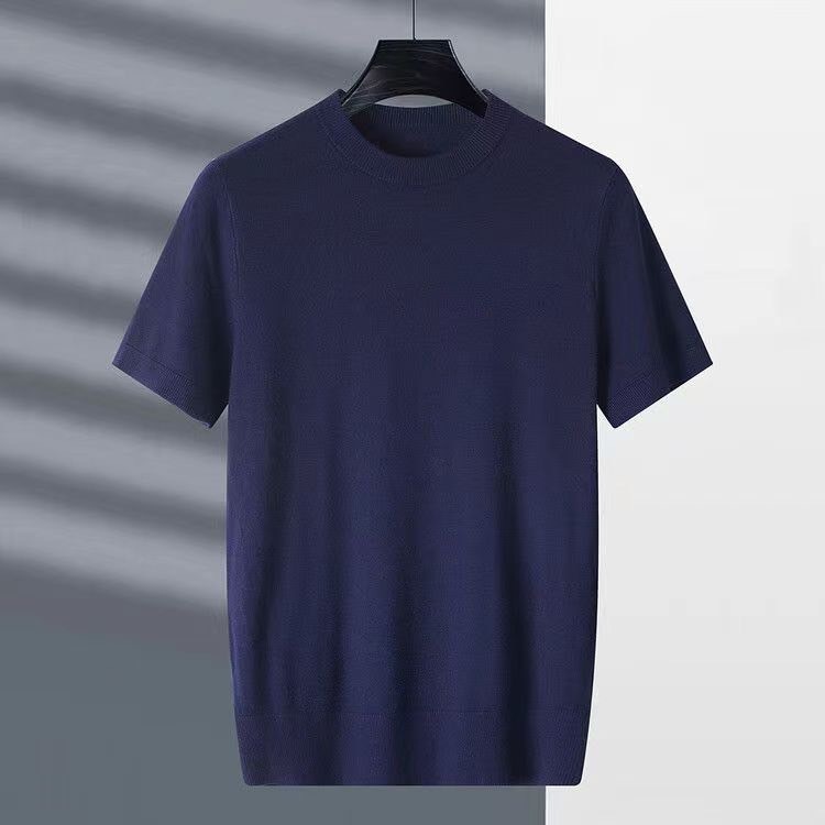 เสื้อยืดผู้ชาย -เสื้อถักแขนสั้นสำหรับผู้ชาย สไตล์เกาหลีแฟชั่นหล่อแท่งานถักผ้าไหมระบายอากาศเยี่ยมๆๆ