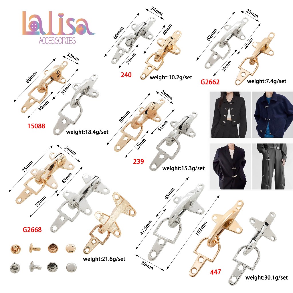หัวเข็มขัดโลหะ ตกแต่งเสื้อ โค้ท, อุปกรณ์เสื้อผ้า alloy buckle G2668/#15088/G2662/#239/#240/#447