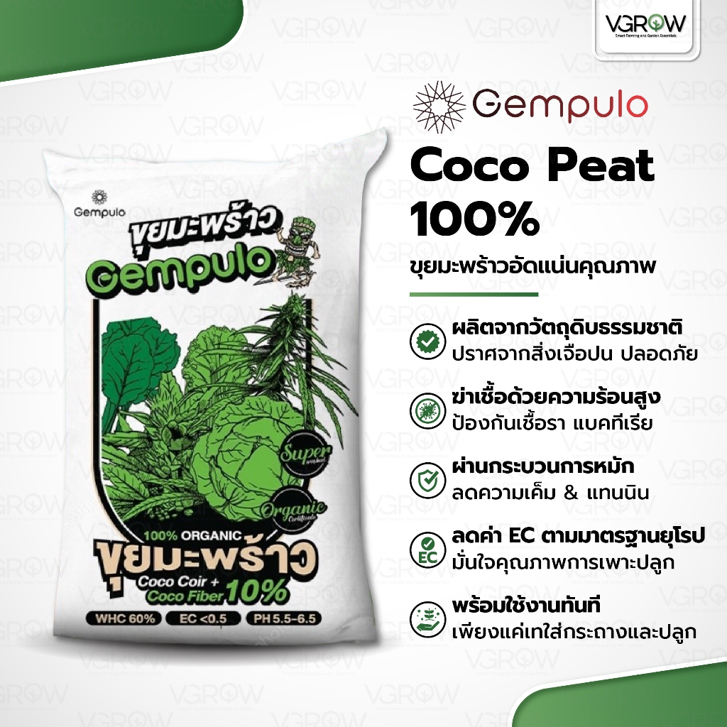 Gempulo Coco peat 100% ขุยมะพร้าวล้วน ขนาด 80 ลิตร ล้างทำความสะอาดสารแทนนินแล้ว ขุยมะพร้าวถุงใหญ่