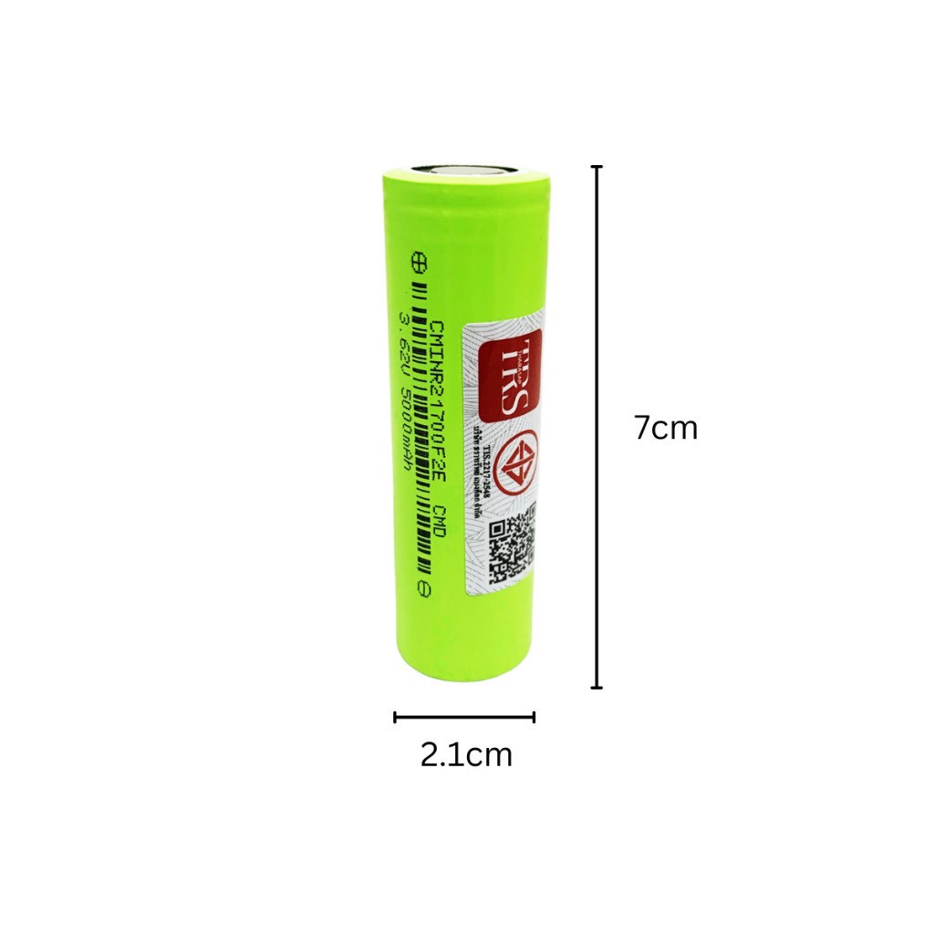 Battery Li-ion ถ่านชาร์จลิเธียม 21700 3.62V ความจุ 5000mAh ถ่านหัวแบน ถ่านหัวเรียบ (ราคา 1 ก้อน)