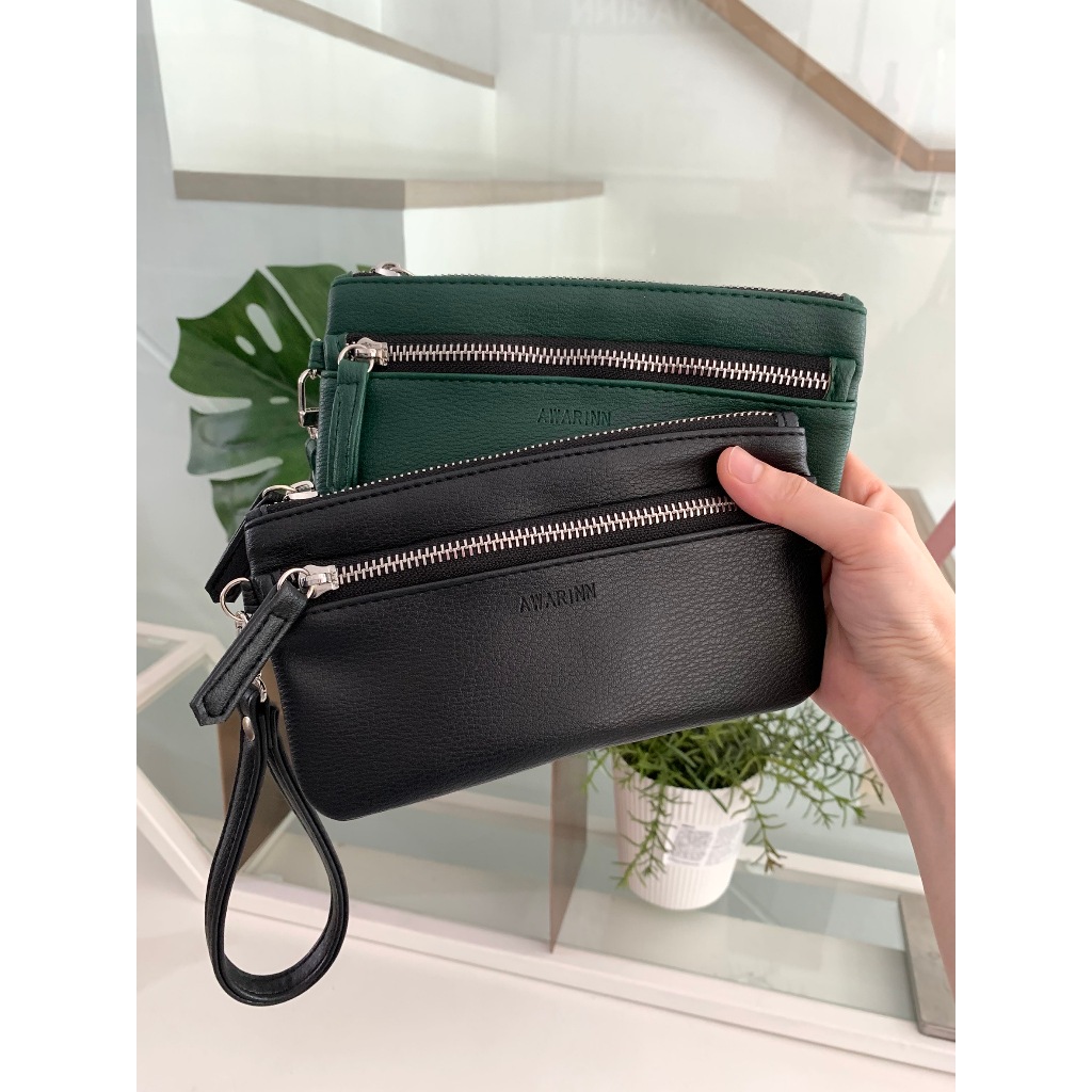 AWARIN Purse-1 กระเป๋าสตางค์ ขนาดกลาง2ช่องซิป พร้อมสายคล้องมือ ใส่มือถือได้ 6สีพร้อมส่ง