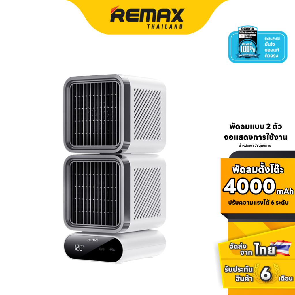 Remax Fan Desktop RS-ZF12 - พัดลมตั้งโต๊ะ Dual Turbo ปรับหมุนได้ 3 ระดับ มีแบตในตัว 4000mAh