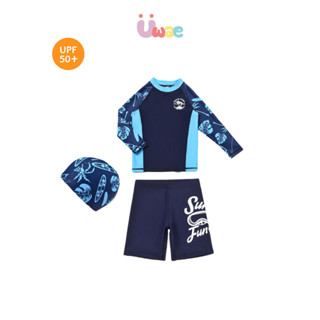 Uwae ชุดว่ายน้ำเด็กกันUV แขนยาวขาสั้น พร้อมหมวก Tropical Wav…
