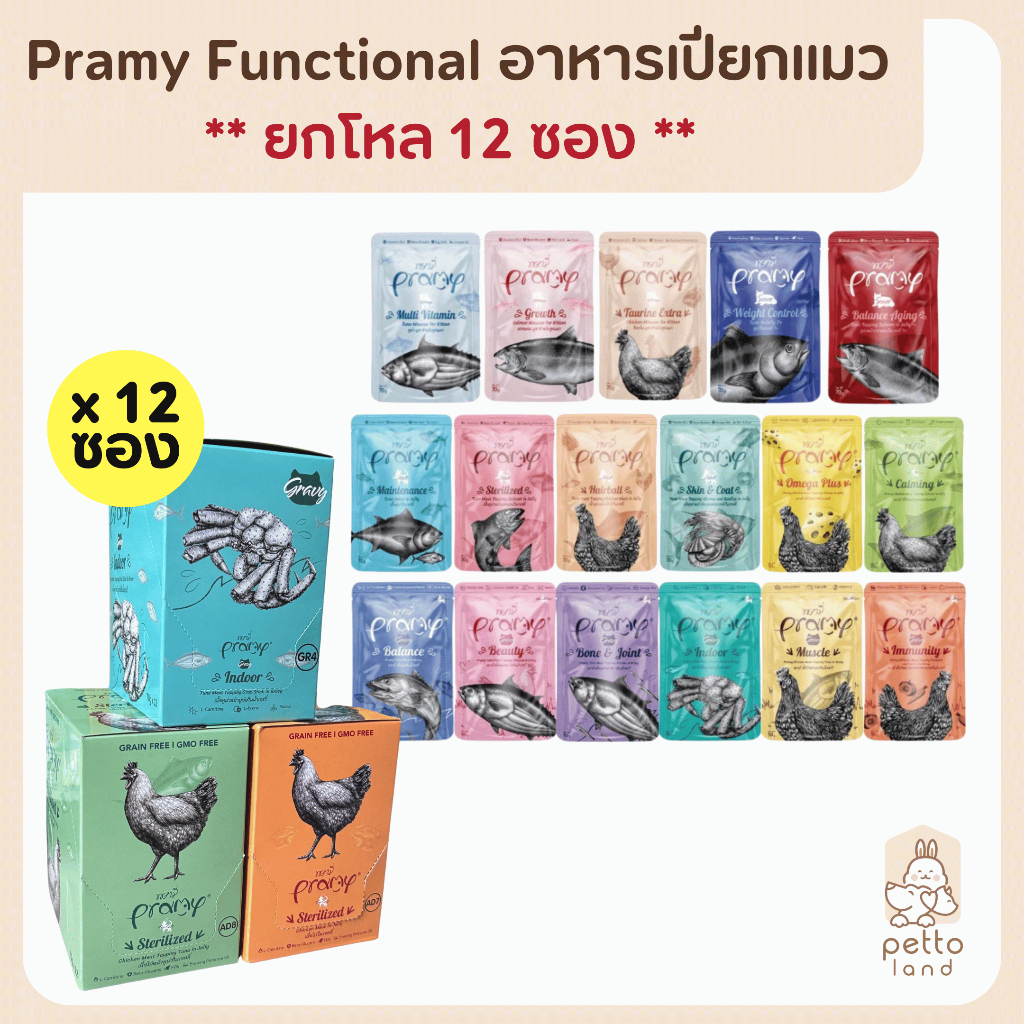 (ยกโหล) Pramy Pouch Functional พรามี่ อาหารเปียกแมว ขนาด70g*12ซอง
