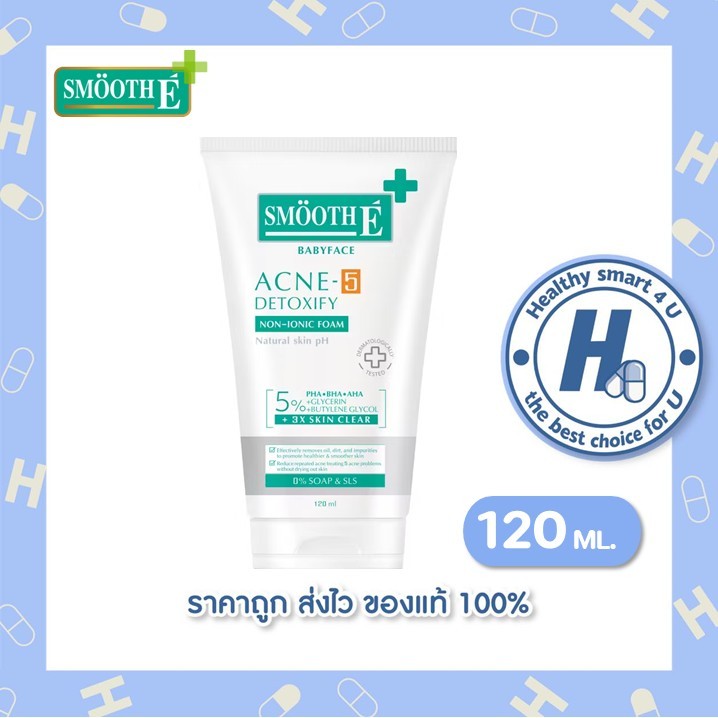 Smooth E Baby Face Acne5 Detoxify Non Ionic Foam 120ml.