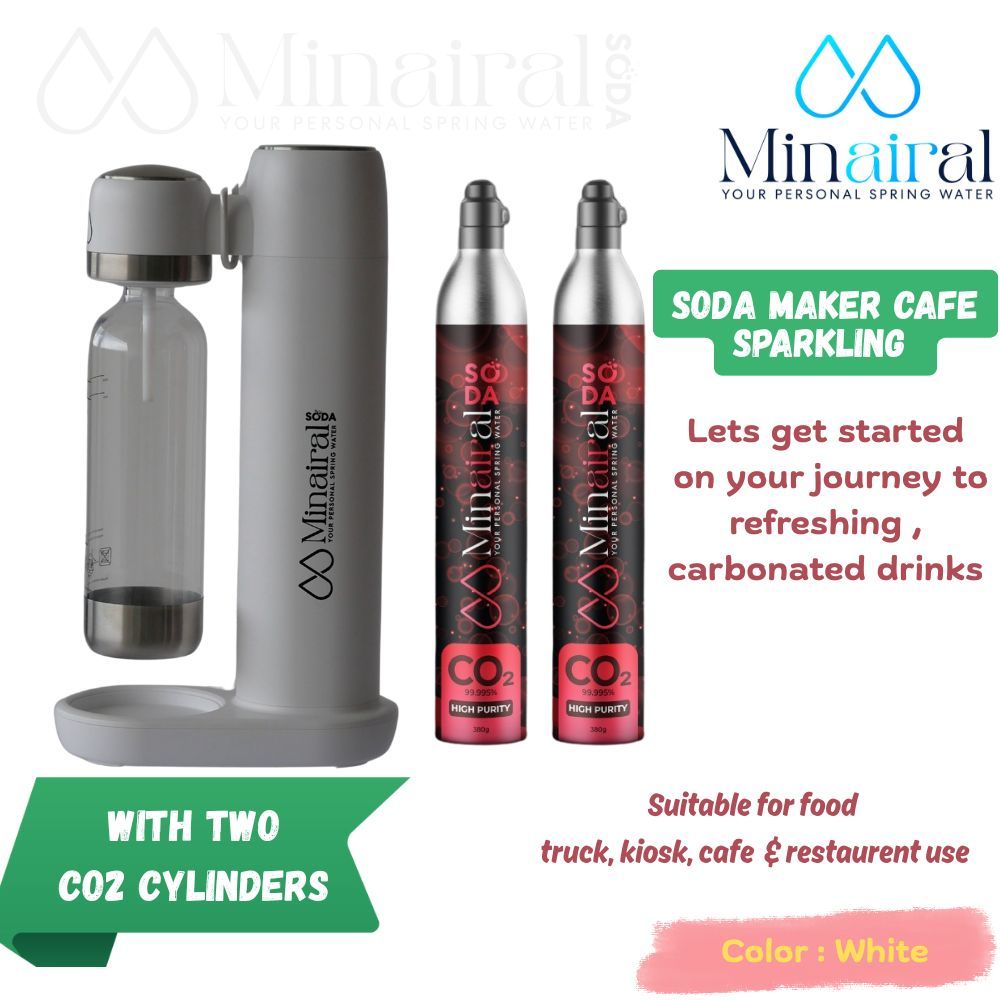 Soda Maker WHITE + 2 CO2 Cylinder Cafe Sparkling Juice Machine Refillable CO2 Gas Carbonated Beverag