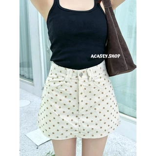 Acasey กระโปรง ตัวสั้น ลูกฟูกลายจุด ซับในผ้าเดียวกัน รุ่น DotDot🤎🧸