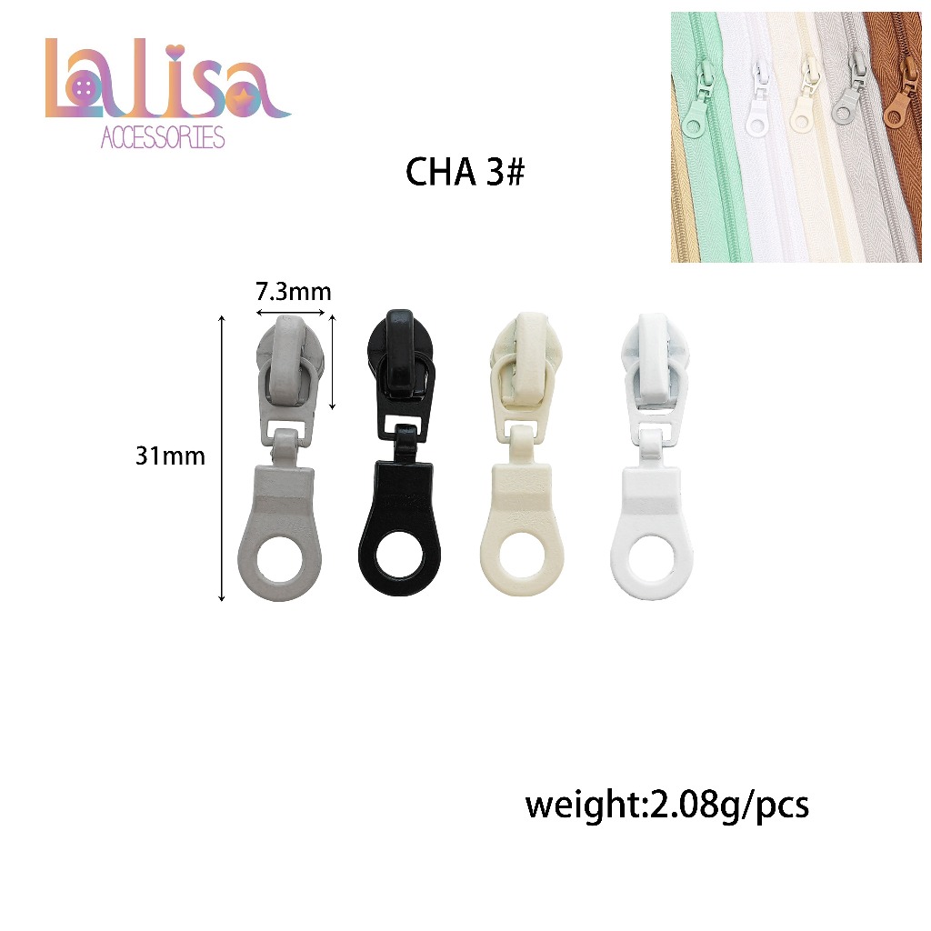 หัวซิปโลหะผสม สำหรับซิปไนล่อน#3 สไตล์มินิมอล alloy zipper puller CHA 3#