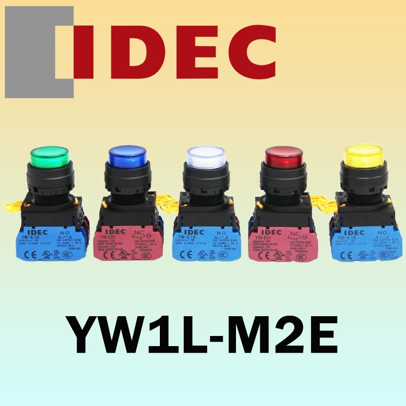 YW1L-M2E สวิตช์ปุ่มกด มีไฟโชว์ กดติดปล่อยดับ Push Button Switch 22mm.ไฟ 24VAC/DC กับ 220VAC/DC "IDEC"