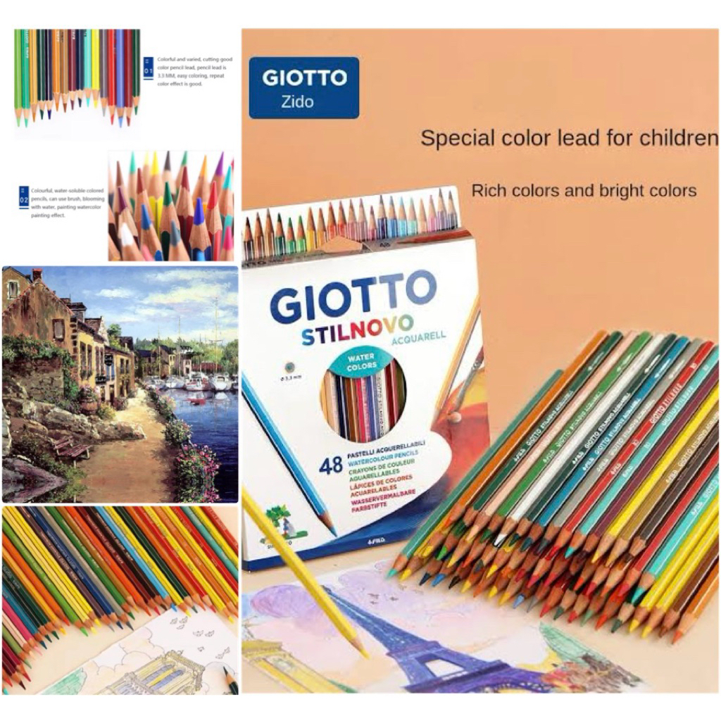 GIOTTO STILNOVO 🎨 สีไม้ระบายน้ำได้ 48 สี แถมฟรี พู่กันในกล่อง 🇮🇹 #ของแท้ 100%