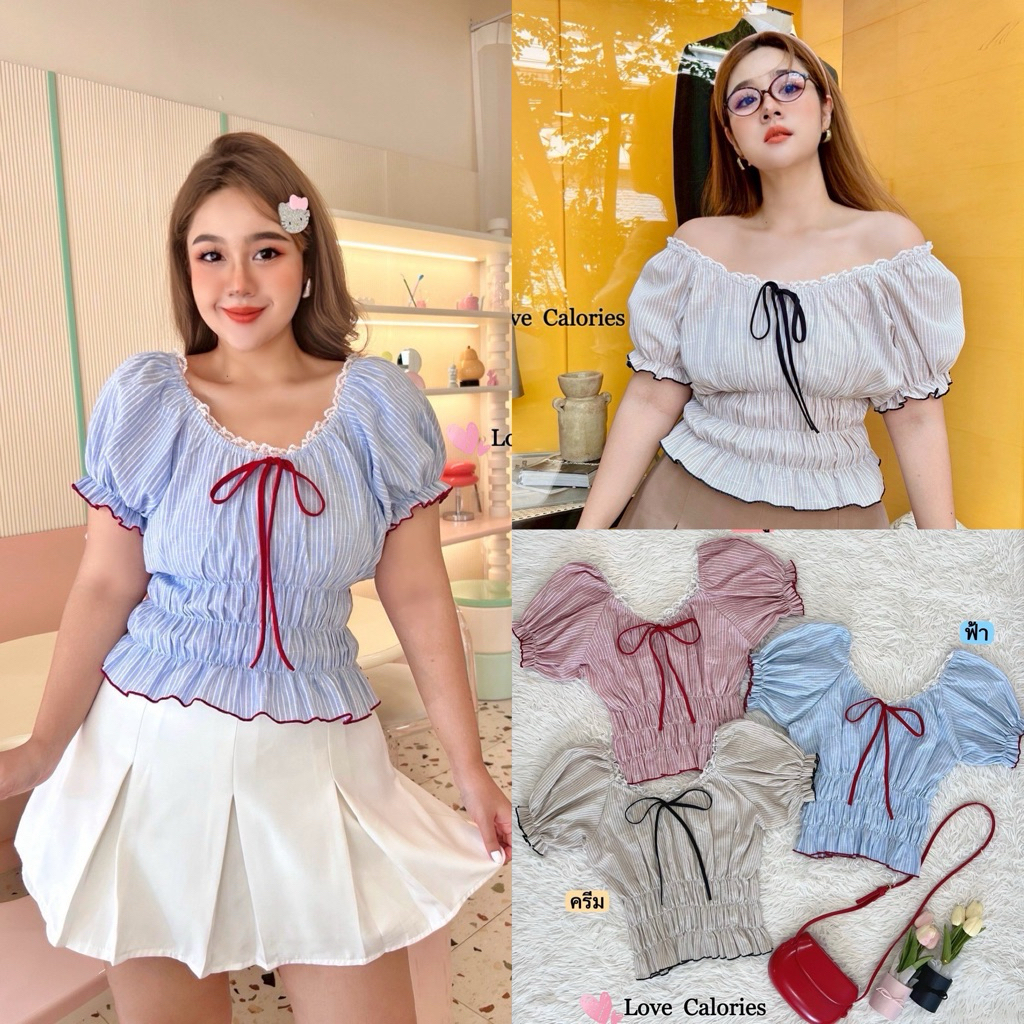 ✅ลายใหม่ มาค่ะ/LC/ เสื้อแขนตุ๊กตาสาวอวบ ไซส์อก40-48 แต่งลูกไม้ช่วงบน ตัดขอบแดง น่ารักมาก #เสื้อไซส์ใหญ่ พลัสไซส์