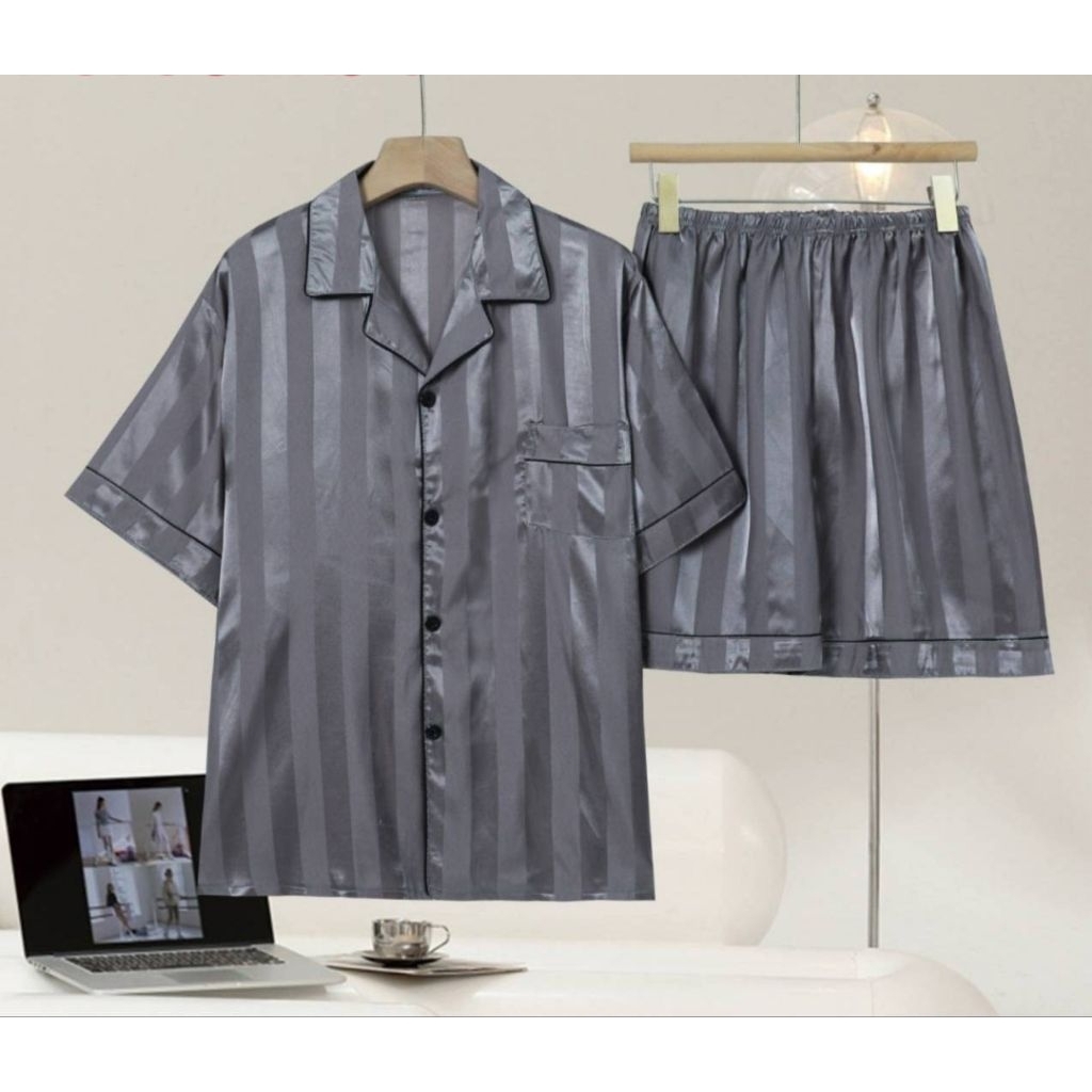 ชุดนอน ผ้าซาติน อก 42-48-50 ลายริ้วใหญ่ งานพรีเมียม เนื้อผ้านิ่ม ไม่แข็ง