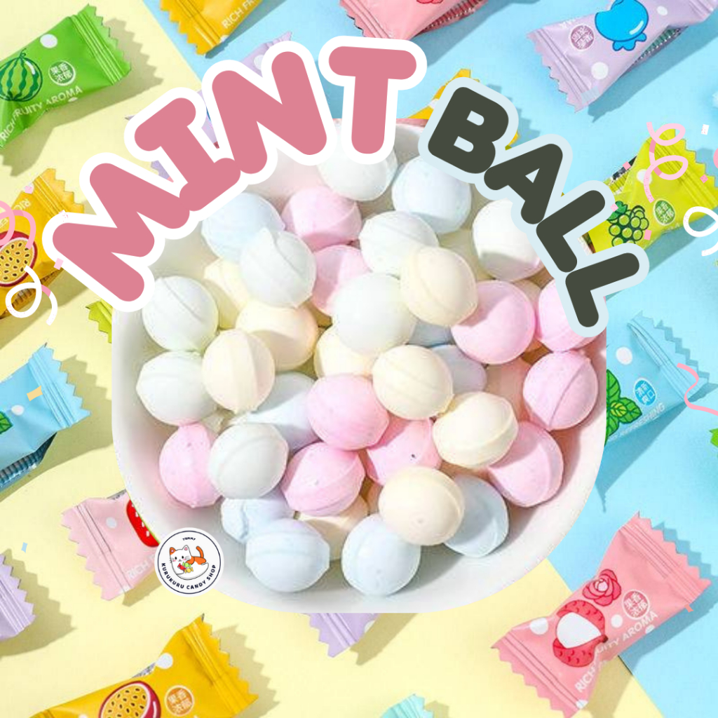 New!!🍃ลูกอมมิ้นท์ Mint Ball🍃 50-100เม็ด กลิ่นผลไม้6ชนิด เม็ดจิ๋วแต่แจ๋ว เย็นสดชื่น หอมทุกลมหายใจ อร่อยและเย็นม๊ากก