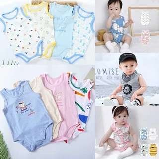 เสื้อบอดี้สูทแขนกุดสำหรับเด็กแรกเกิด ผลิตจากผ้าฝ้าย 100% ลวดลายน่ารักแบบสุ่ม สำหรับเด็กชายและเด็กหญิง อายุ 0-24 เดือน