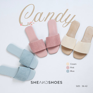 🚗 ส่งด่วน กทม - Candy รองเท้าแตะผ้าลูกฟูก [Sz.36-42] สีสันสด…