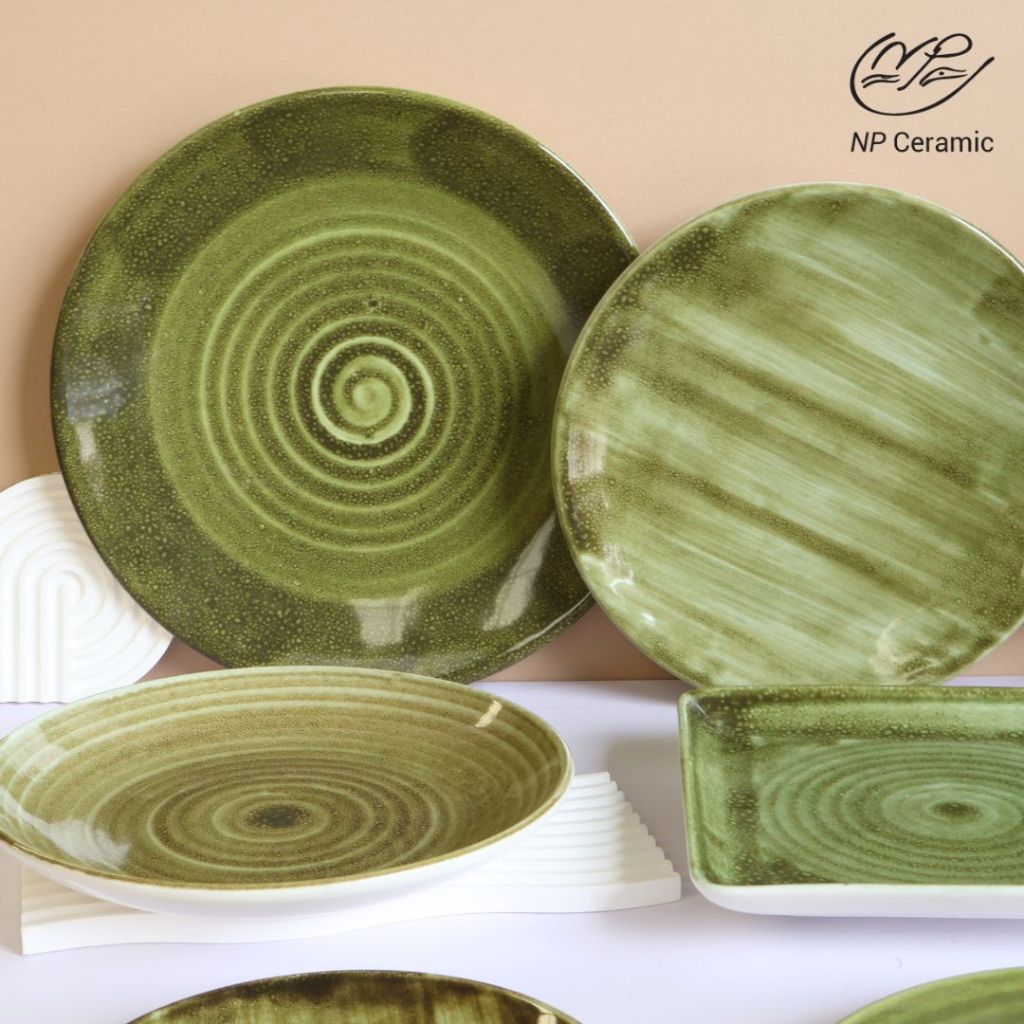 [ลดสูงสุด 80%] NP Ceramic จานเซรามิคสีเขียว สวยหรู หลายแบบหลายสไตล์ สำหรับตกแต่งโต๊ะอาหาร