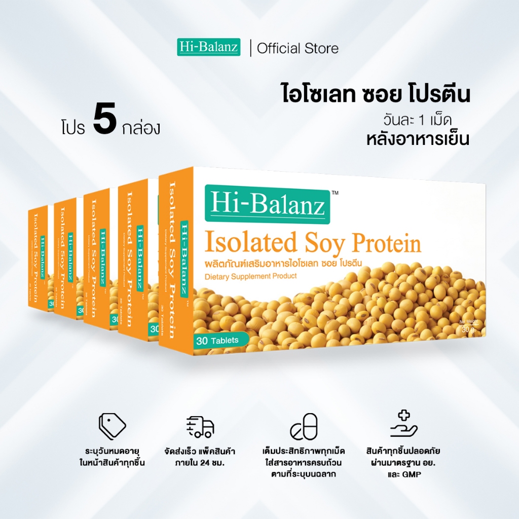 [ผลิตภัณฑ์ดูแลผิว] Hi-Balanz Isolated Soy Protein สารสกัดจากถั่วเหลือง 5 กล่อง รวม 150 เม็ด