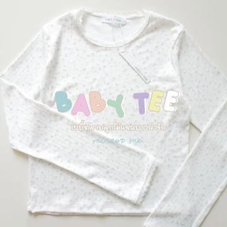 mirrorme เสื้อแขนยาว Baby tee พิมพ์ลาย สีพาสเทล แต่งลูกไม้