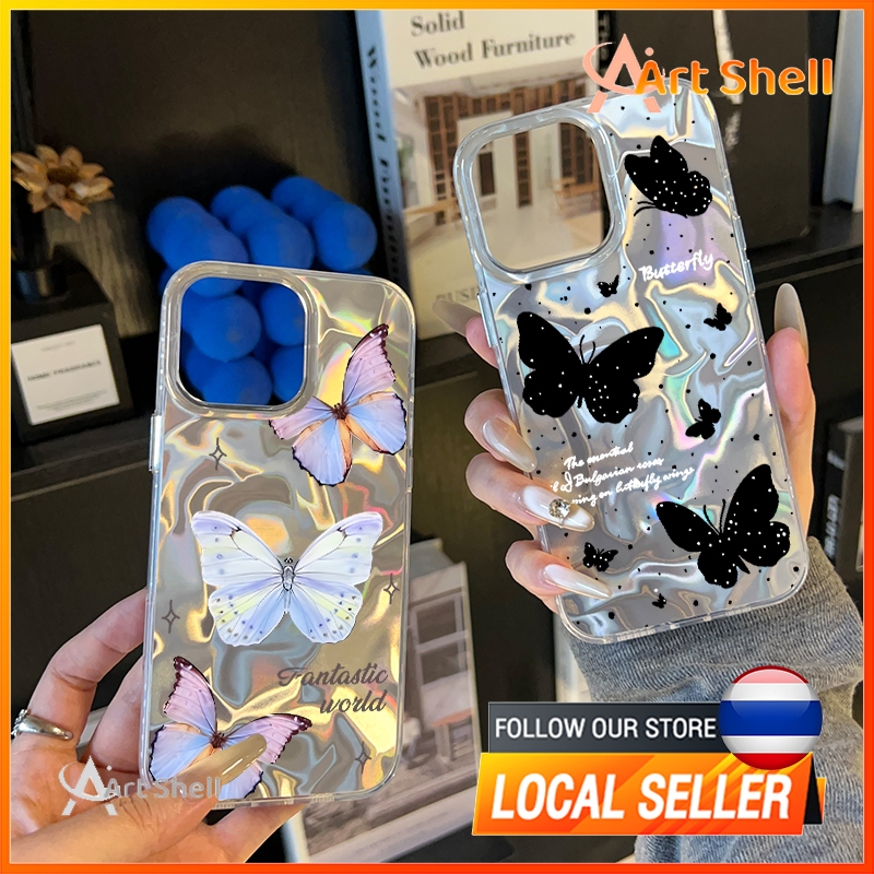 แอปเปิ้ลโทรศัพท์ หวานรักหัวใจเงาลูกฟูกเคส ผีเสื้อน่ารัก for iPhone 16 15 14 เคสไอโฟน 13 12 11 PRO MAX X XS MAX XR 7/8PLU