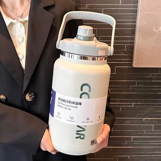 กระติกน้ำ เก็บอุณหภูมิ เก็บความเย็น ขนาด2800/4000ML แก้วอุณหภูมิความร้อน เย็นขนาดใหญ่ สแตนเลส304 พร้อมหูหิ้ว+หลอด ขวดน้ำ