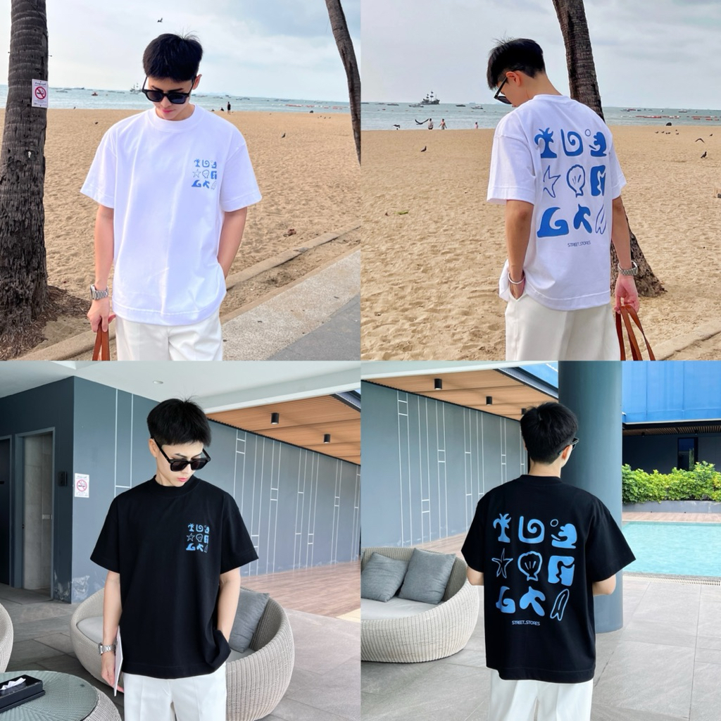 เสื้อยืด Boxy คอฟิต ทรงครอป ลายSeaรับซัมเมอร์