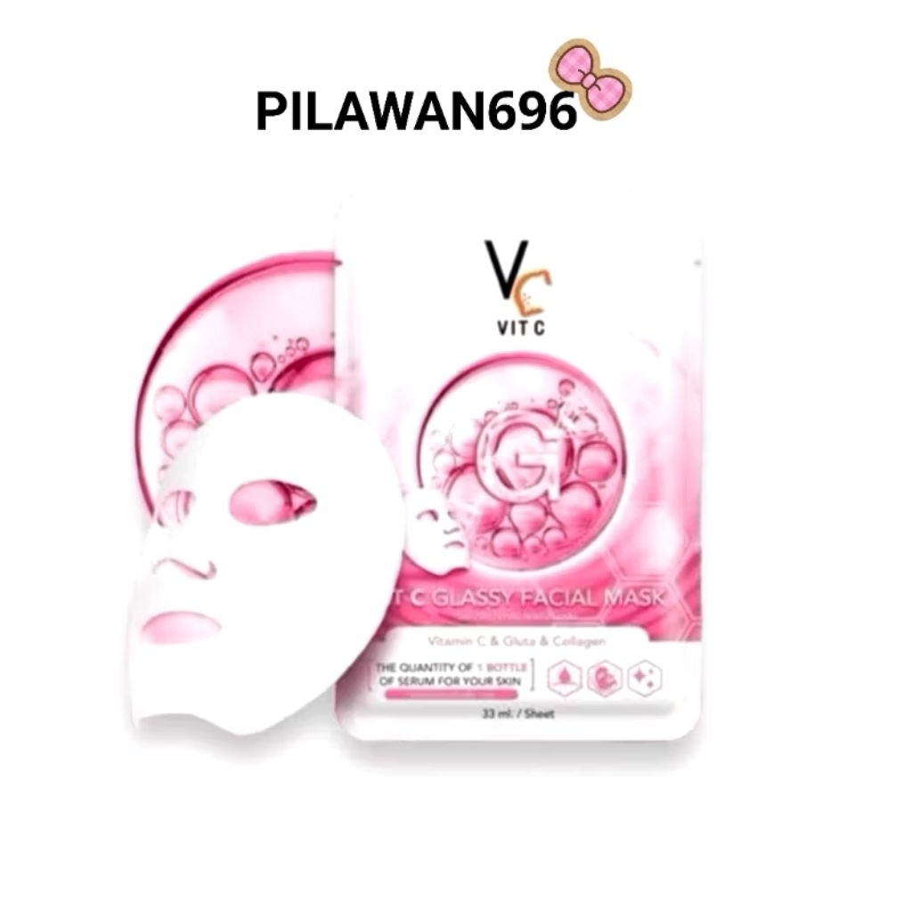 (แยกขาย 1,2,3 ซอง)มาส์กน้องฉัตร Ratcha Vit C Glassy Facial Mask 33ml (ซองชมพู)
