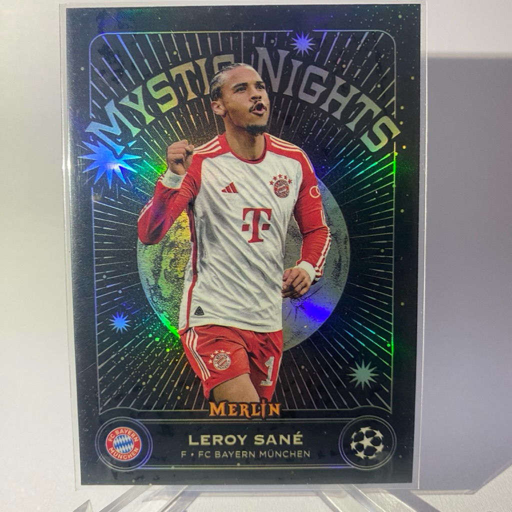 การ์ดนักฟุตบอลสำหรับสะสม LEROY SANE, BAYERN M., MYSTIC NIGHTS, TOPPS MERLIN 2024