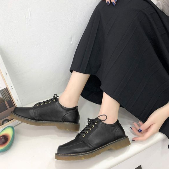 [จัดส่งจากประเทศไทย] รองเท้าหนังขนาดเล็กสำหรับทุกฤดูกาล รองเท้าสีดำสไตล์ญี่ปุ่น หนัง PU ระบายอากาศได้ รองเท้าลำลอง ผูกเช - รูปที่ 3