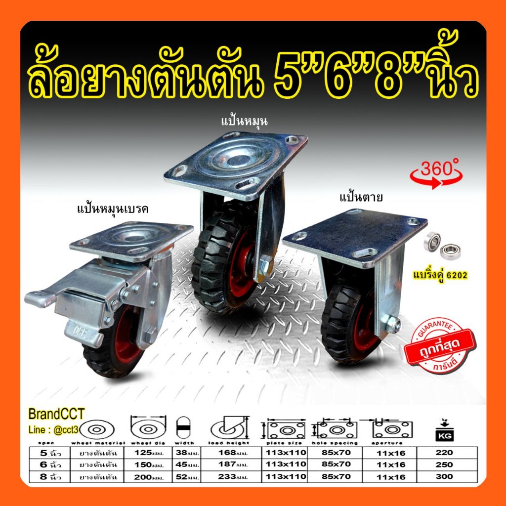 ล้อยางตัน​ตัน 6,8นิ้ว​ แบบแป้น​ รับโหลด250-300กก./ล้อ