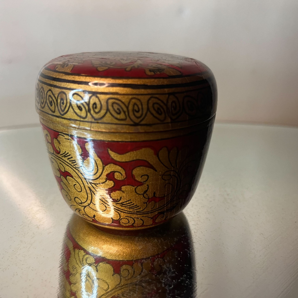Natsume Wajima Lacquerware Tea Caddy Ceremony Kiyoshi Shibata (Jinsai) สีแดงลายทอง