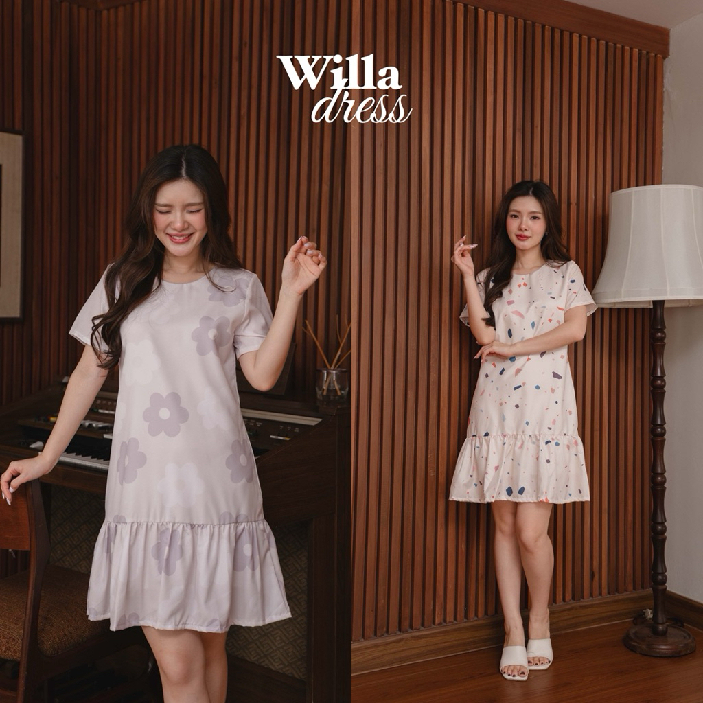 willaเดรสแขนสั้นต่อชายระบาย