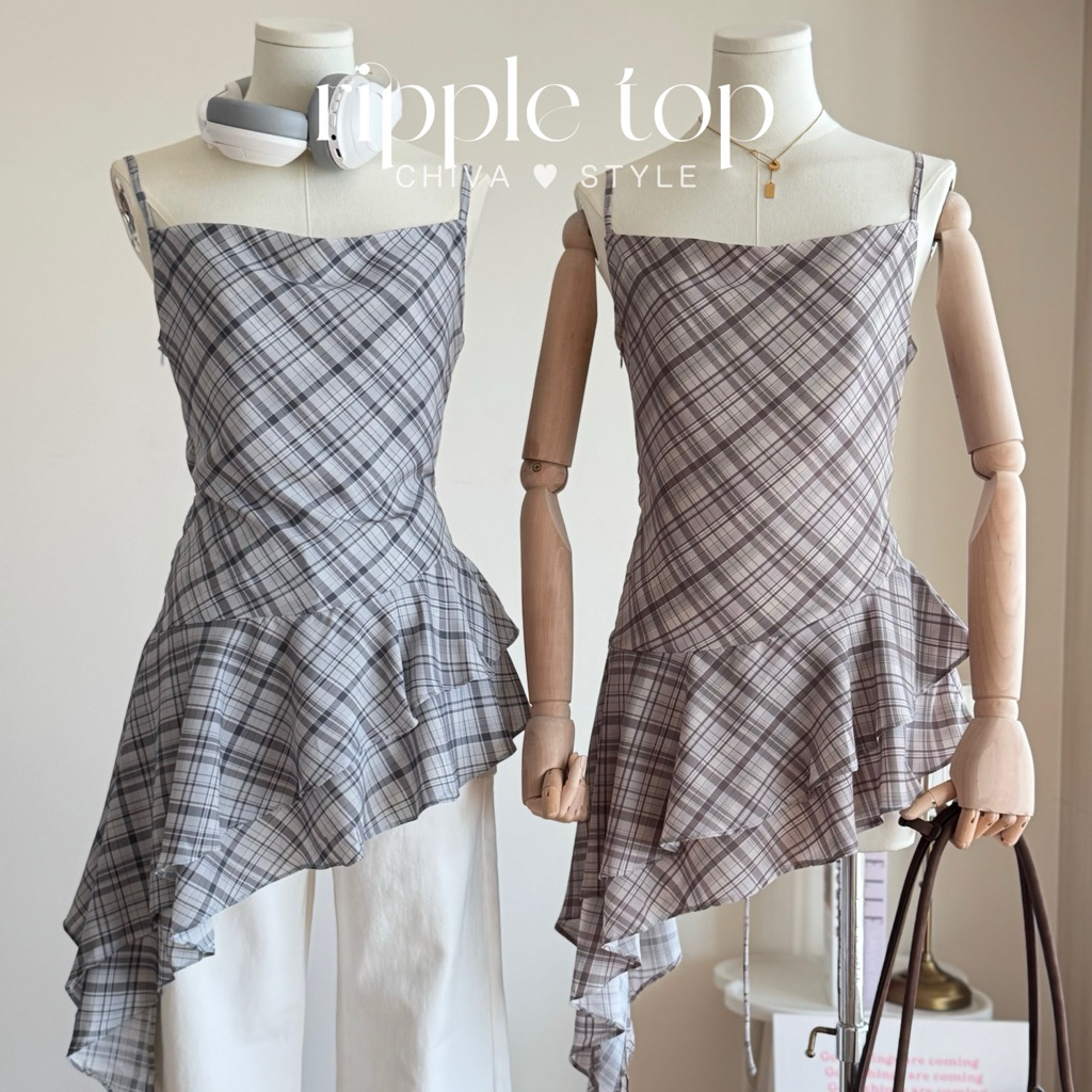 – – Ripple top  | เสื้อสายเดี่ยวคอถ่วงลายตาราง ไล่เลเยอร์พริ้วๆ
