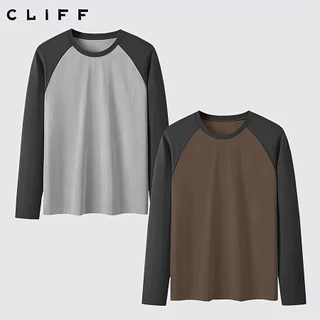 CLIFF เสื้อยืดแขนยาว เสื้อคอกลม การต่อสี แฟชั่นที่เข้าได้กับทุกสไตล์ เรียบง่ายและสะดวกสบาย